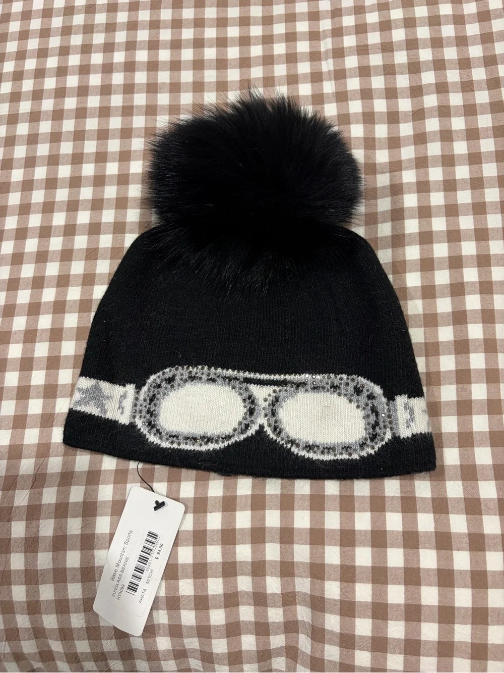 Women’s Black Pom Pom Beanie with Goggles Design